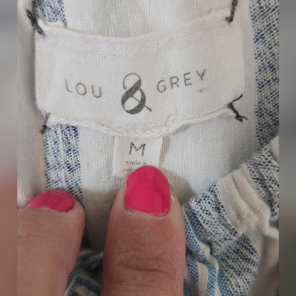 Lou & Grey Blue Striped Linen Dress Size Medium - Picture 5 of 6